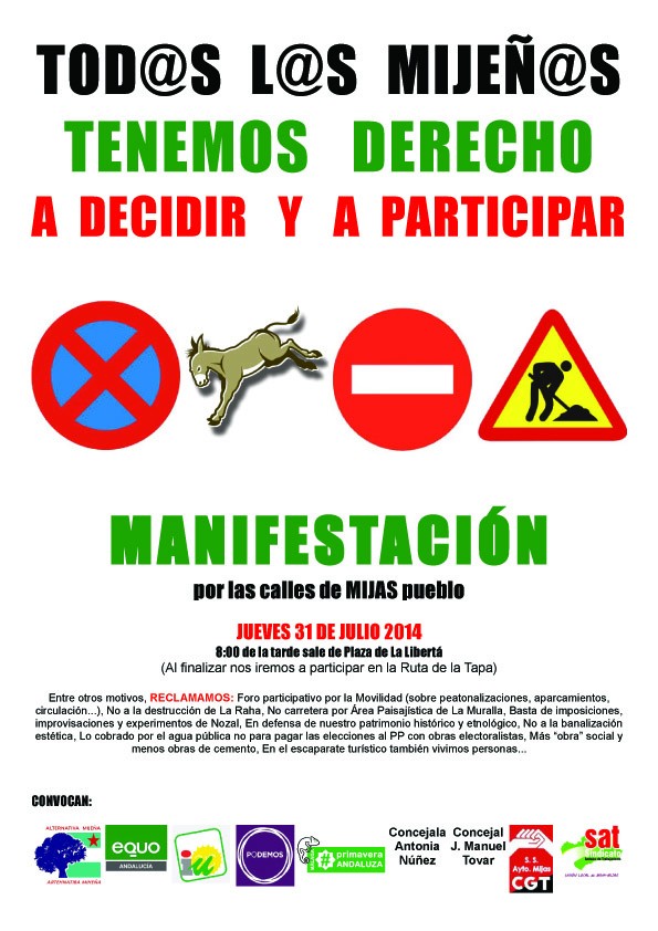 Cartel MANIFESTACION Tod@s mijeñ@s derecho a participar. 31-7-14a