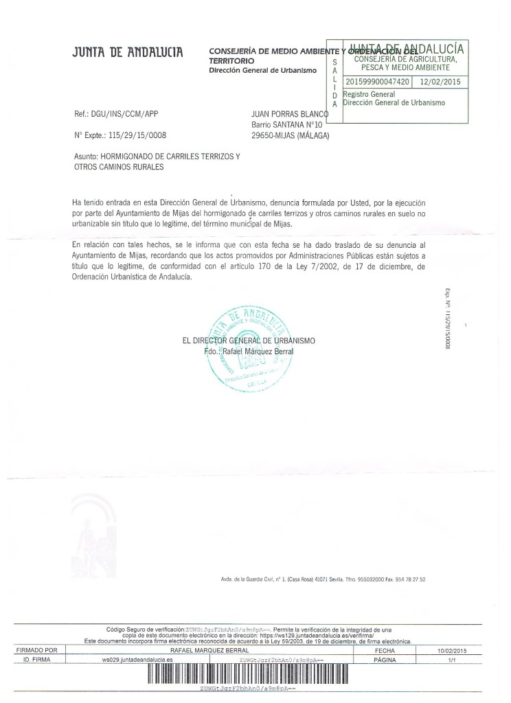 Respuesta J.A. denuncia AM+Q hormigonado Nozal de carriles